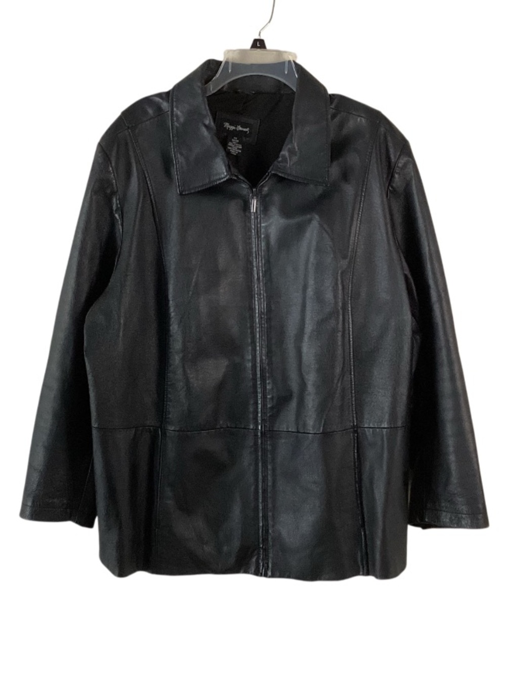 Maggie Barnes Black Genuine Leather Zip-Front Coat 2X